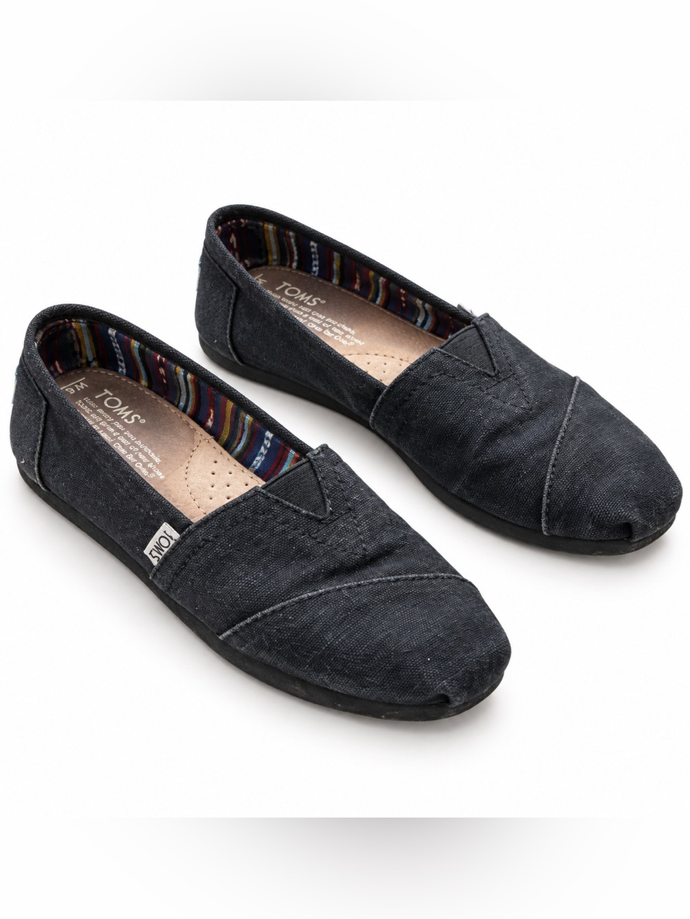 TOMS Classic Alpargata Heritage Espadrille Black Canvas SlipOn Comfort Flats 6.5